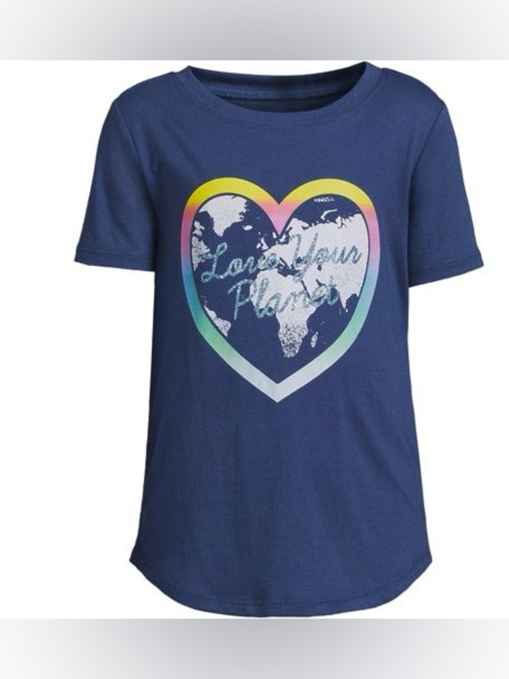 Lands end girls “love your planet” graphic nature rainbow glitter heart tee